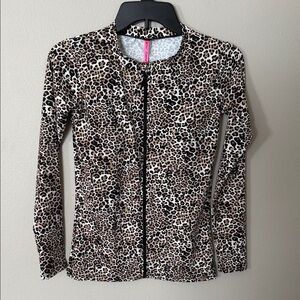 Betsey Johnson Long Sleeve Full Zip Animal Print Rash Guard